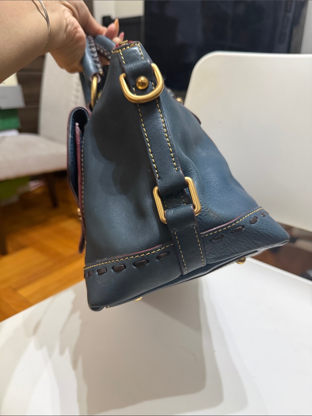 Dooney & Bourke Florentine Teal Leather Satchel with Front Flap - Picture 4 of 8